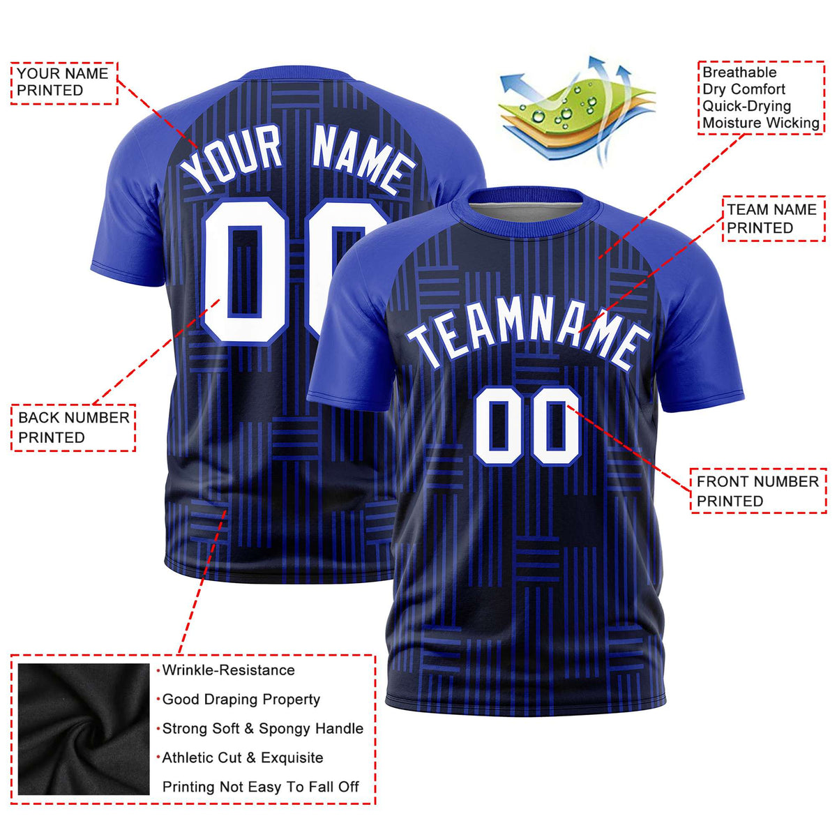 Custom Navy-Royal Blue Personalized Line Pattern Performance T-Shirt