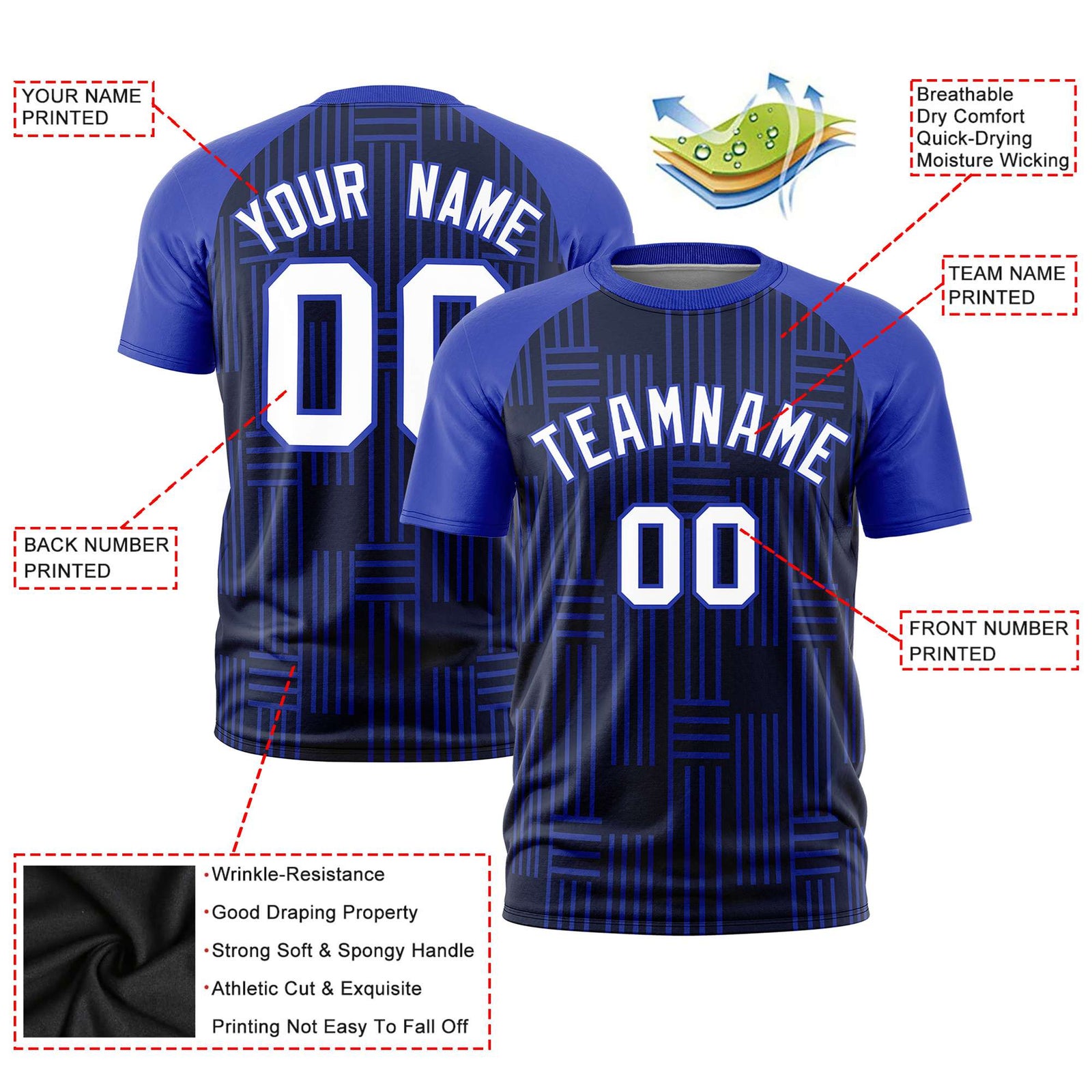 Custom Navy-Royal Blue Personalized Line Pattern Performance T-Shirt