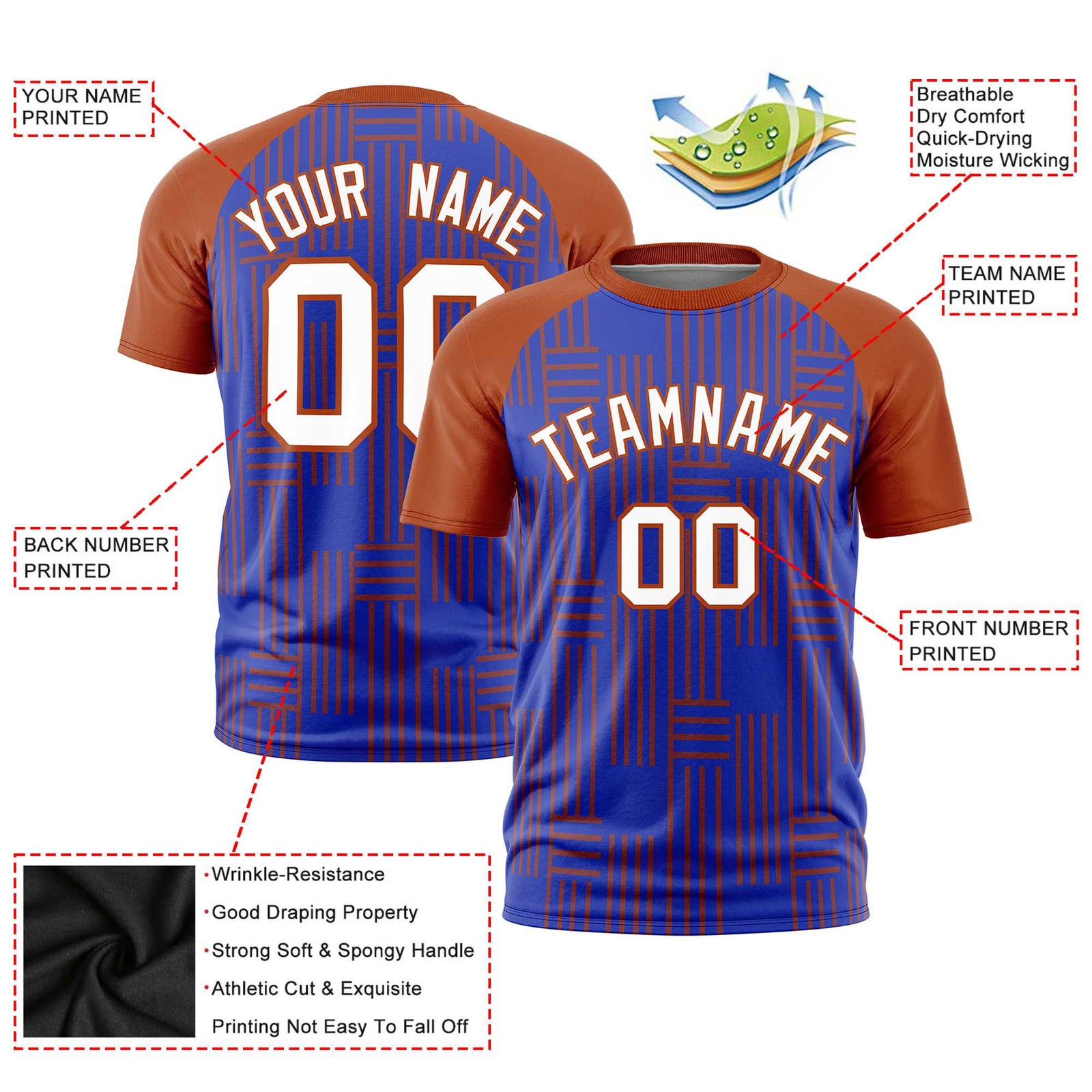 Custom Royal Blue-Texas Orange Personalized Line Pattern Performance T-Shirt