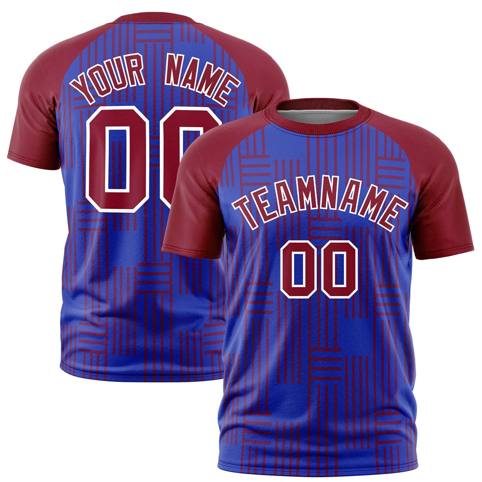 Custom Royal Blue-Crimson Personalized Line Pattern Performance T-Shirt