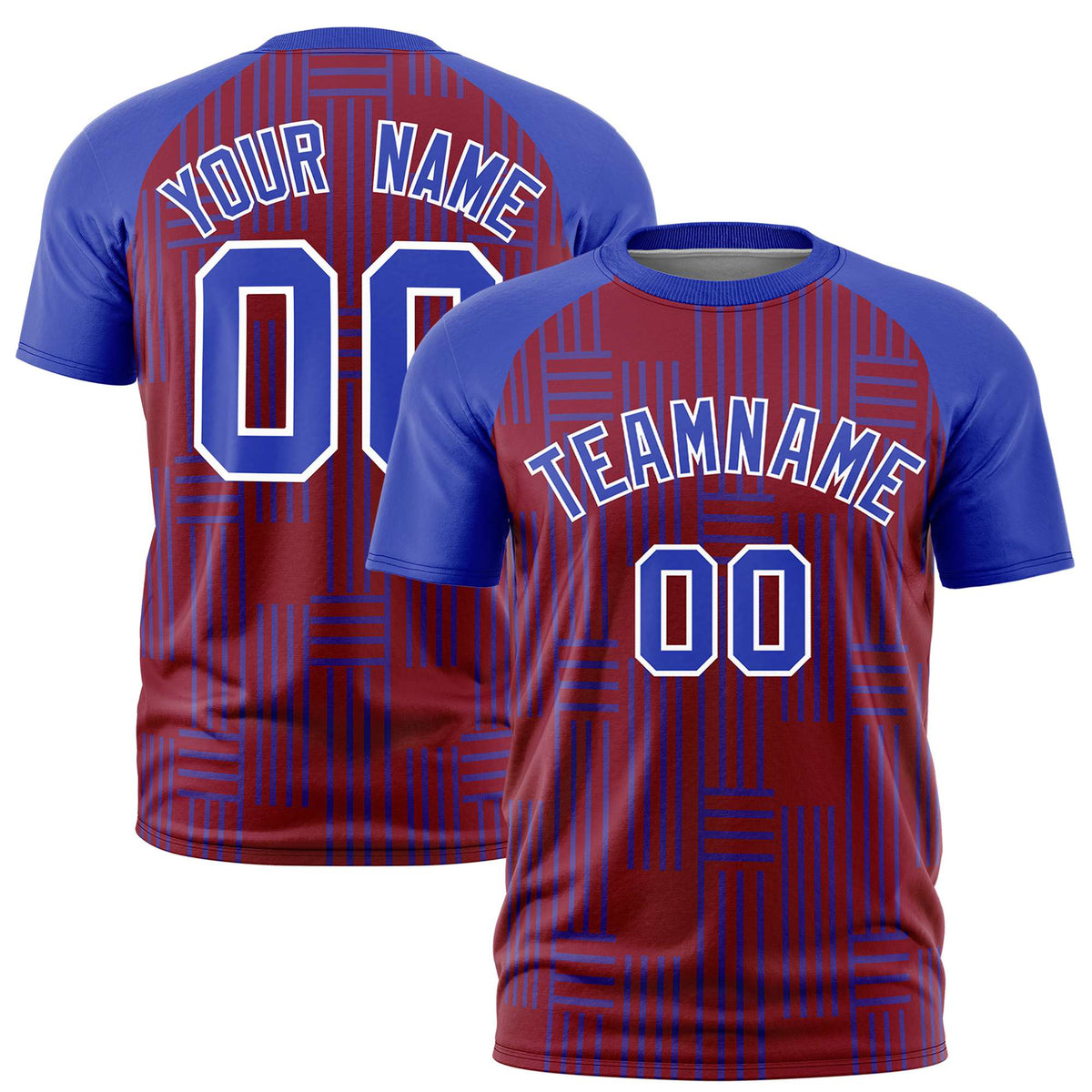 Custom Crimson-Royal Blue Personalized Line Pattern Performance T-Shirt