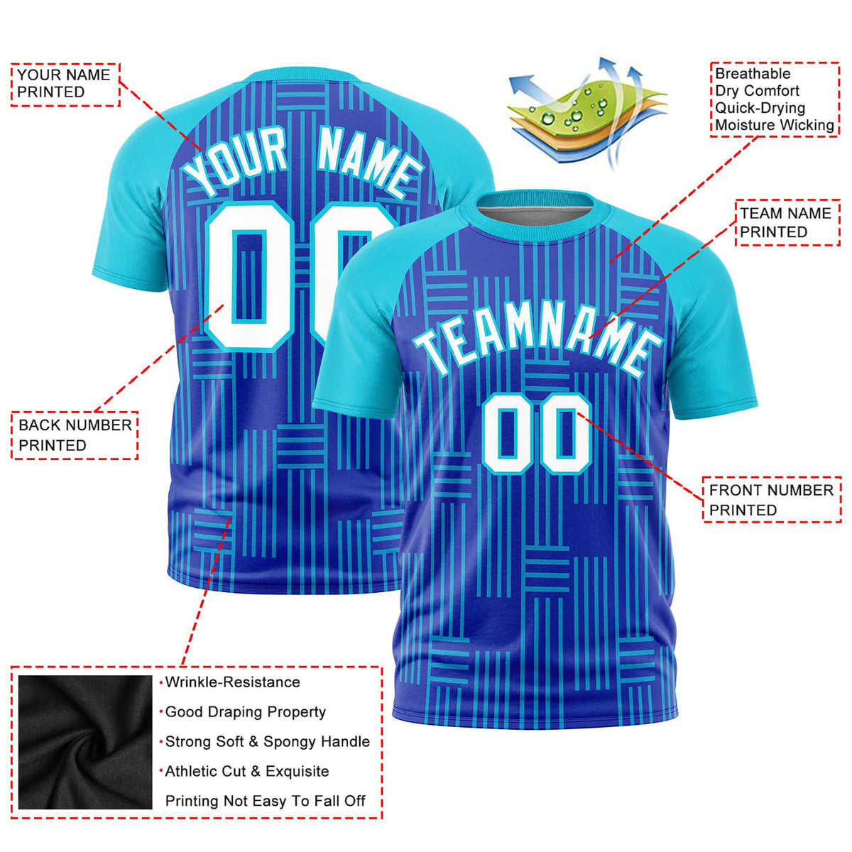 Custom Royal Blue-Sky Blue Personalized Line Pattern Performance T-Shirt
