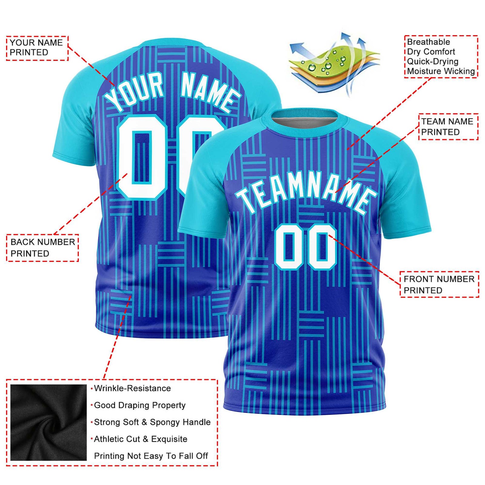 Custom Royal Blue-Sky Blue Personalized Line Pattern Performance T-Shirt