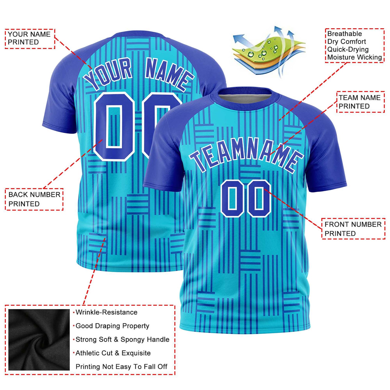 Custom Sky Blue-Royal Blue Personalized Line Pattern Performance T-Shirt