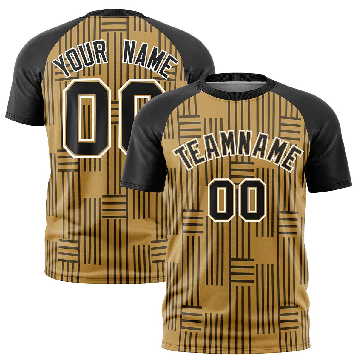 Custom Gold Black Personalized Line Pattern Performance T-Shirt