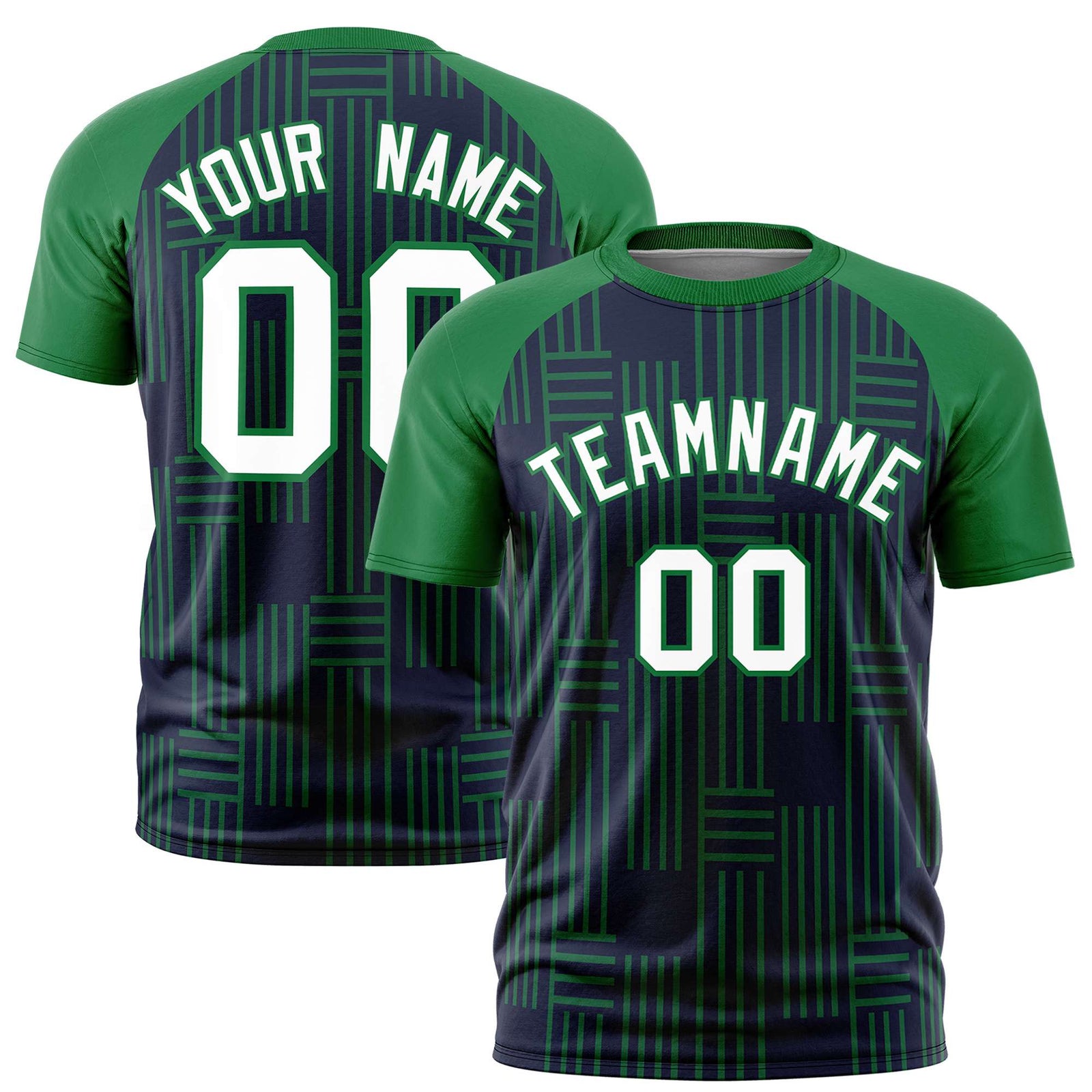 Custom Navy-Kelly Green Personalized Line Pattern Performance T-Shirt