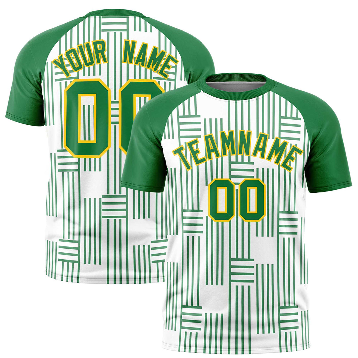 Custom White-Kelly Green Personalized Line Pattern Performance T-Shirt