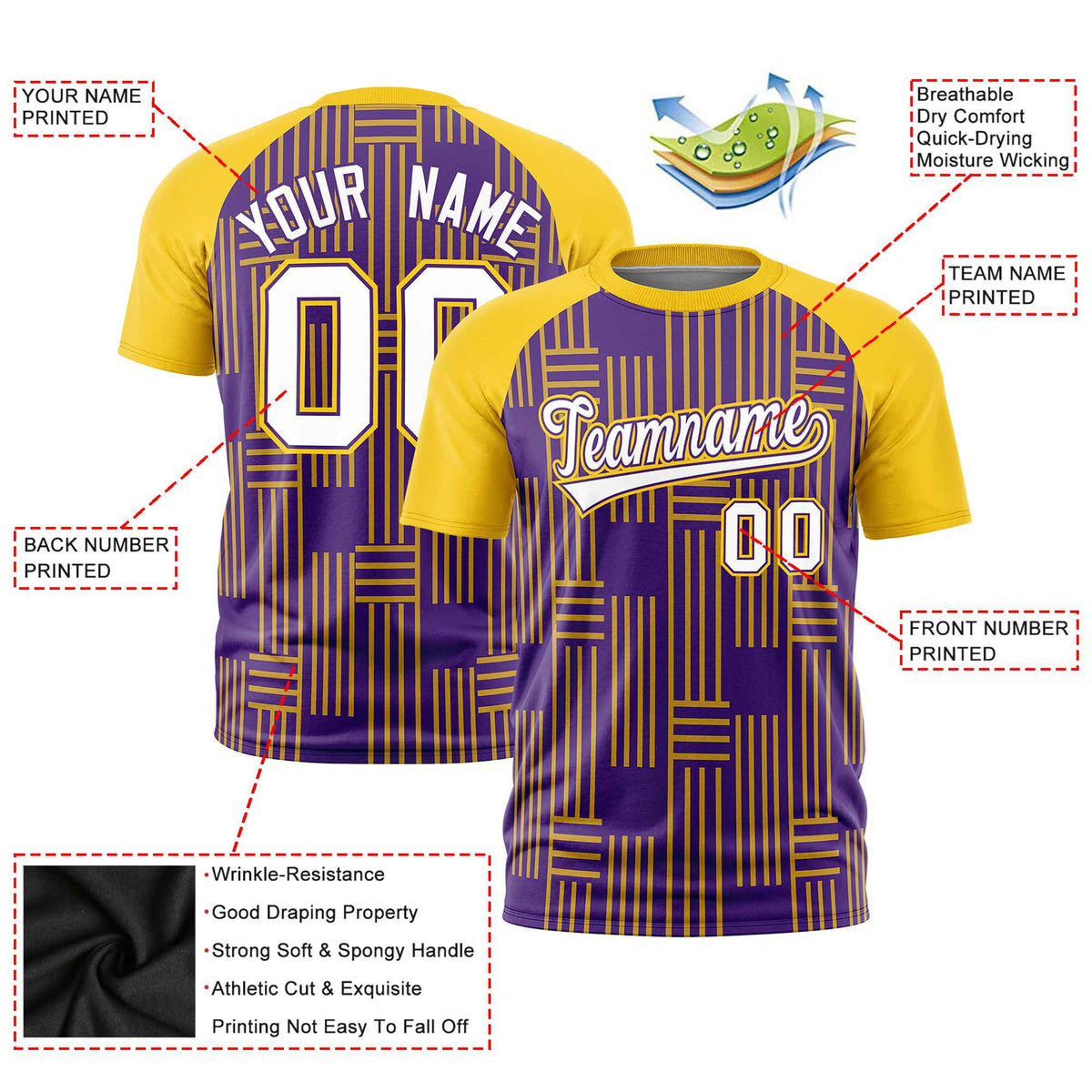 Custom Purple Gold 01 Personalized Line Pattern Performance T-Shirt