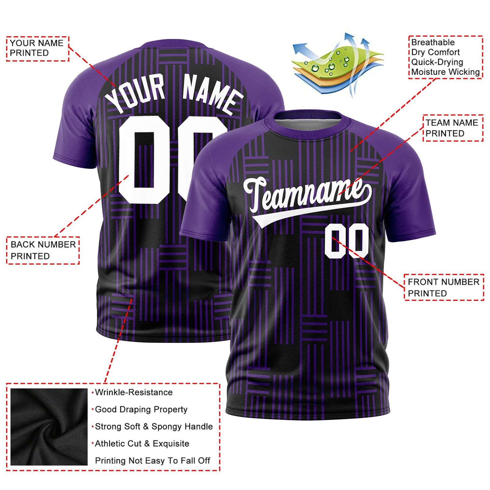 Custom Black Purple Personalized Line Pattern Performance T-Shirt