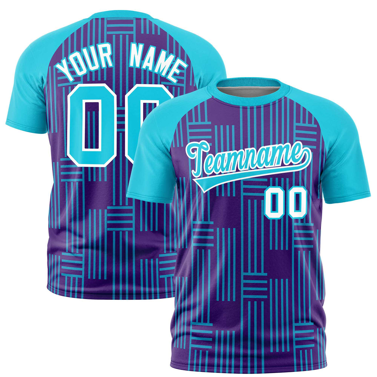 Custom Purple-Sky Blue Personalized Line Pattern Performance T-Shirt