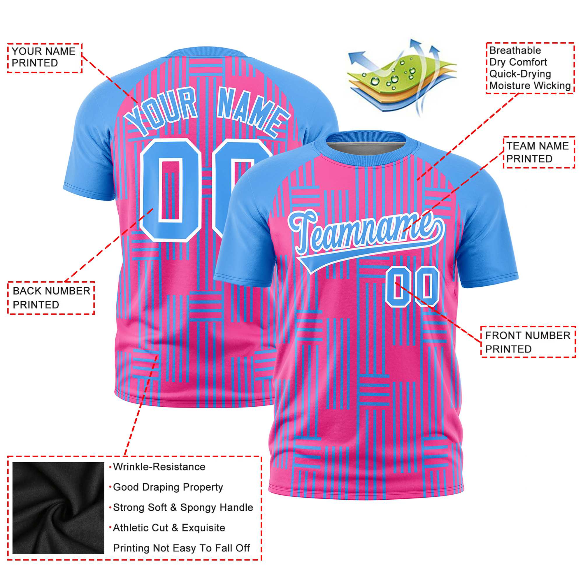 Custom Pink-Powder Blue Personalized Line Pattern Performance T-Shirt