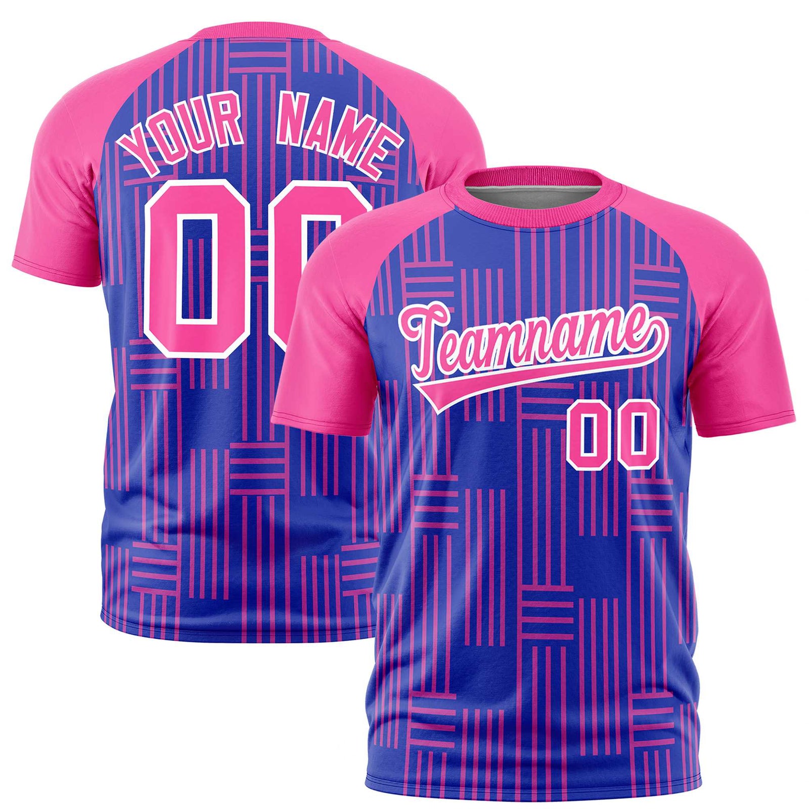 Custom Royal Blue-Pink Personalized Line Pattern Performance T-Shirt