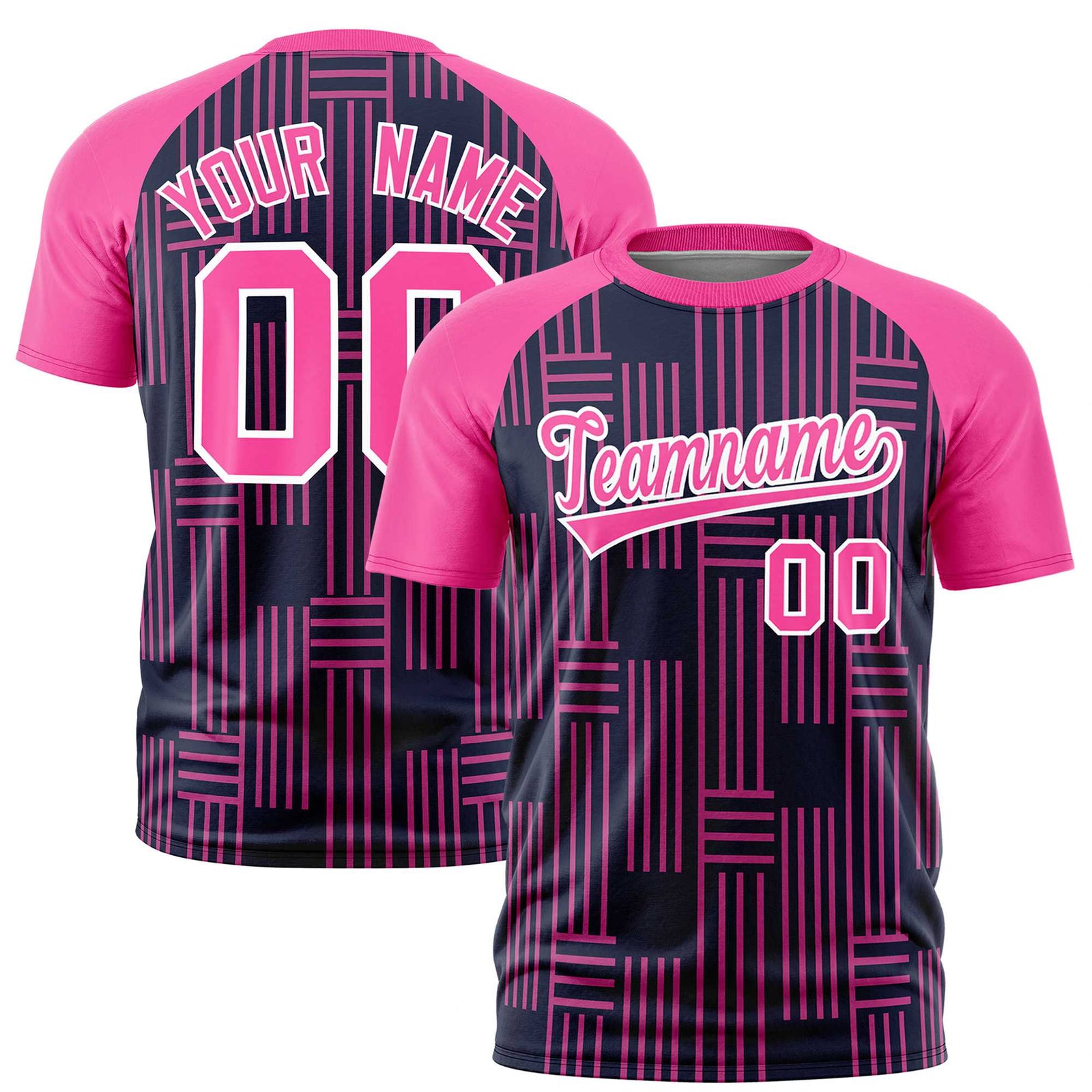 Custom Navy Pink Personalized Line Pattern Performance T-Shirt