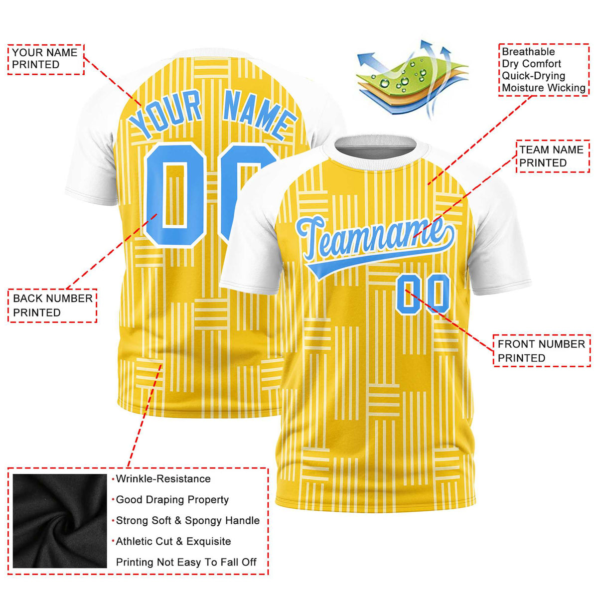 Custom Gold 01-White Personalized Line Pattern Performance T-Shirt