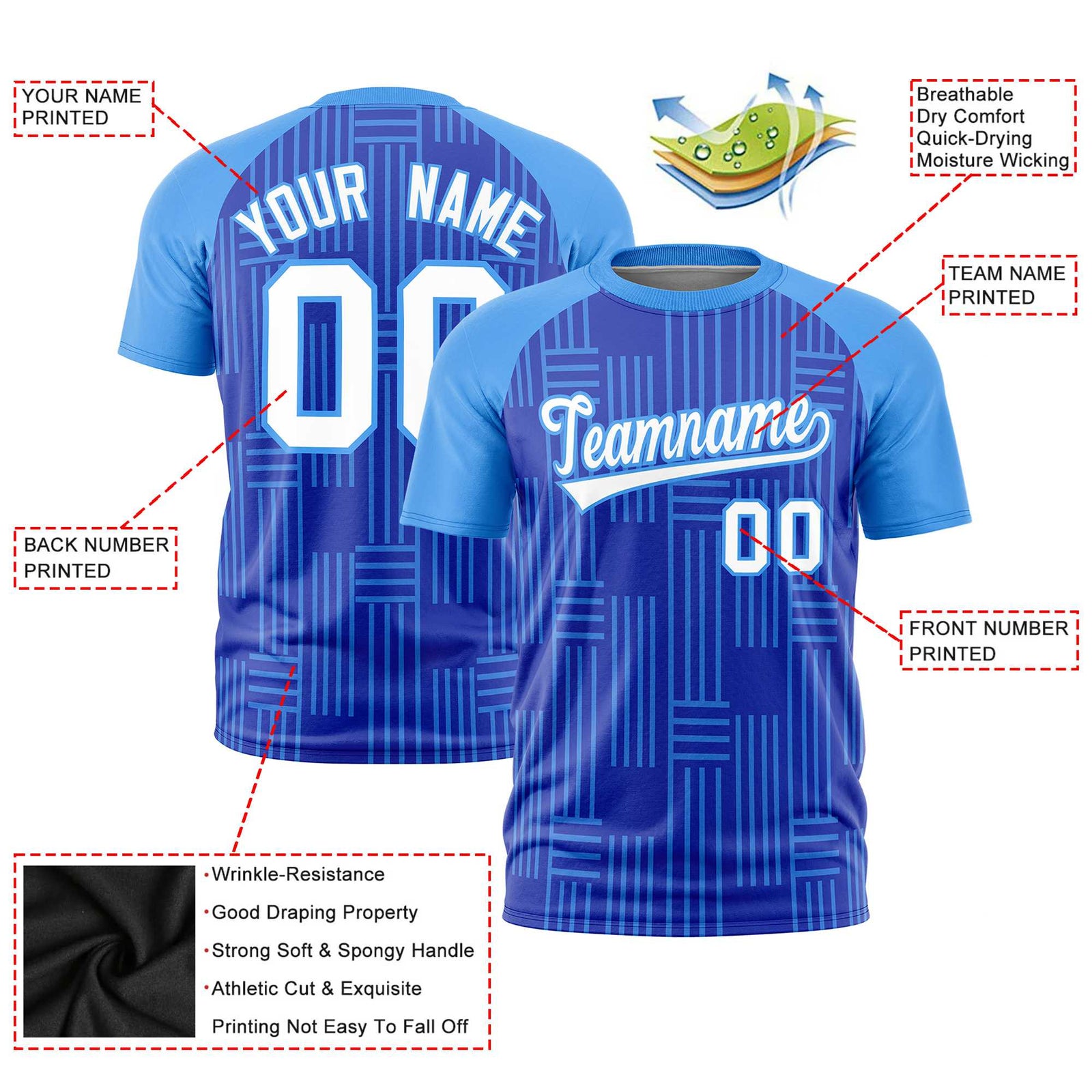 Custom Royal Blue-Powder Blue Personalized Line Pattern Performance T-Shirt