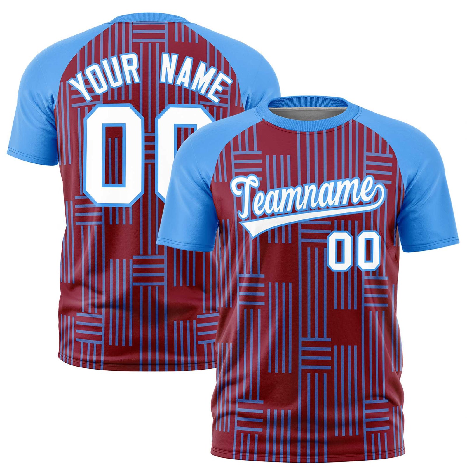 Custom Crimson-Powder Blue Personalized Line Pattern Performance T-Shirt
