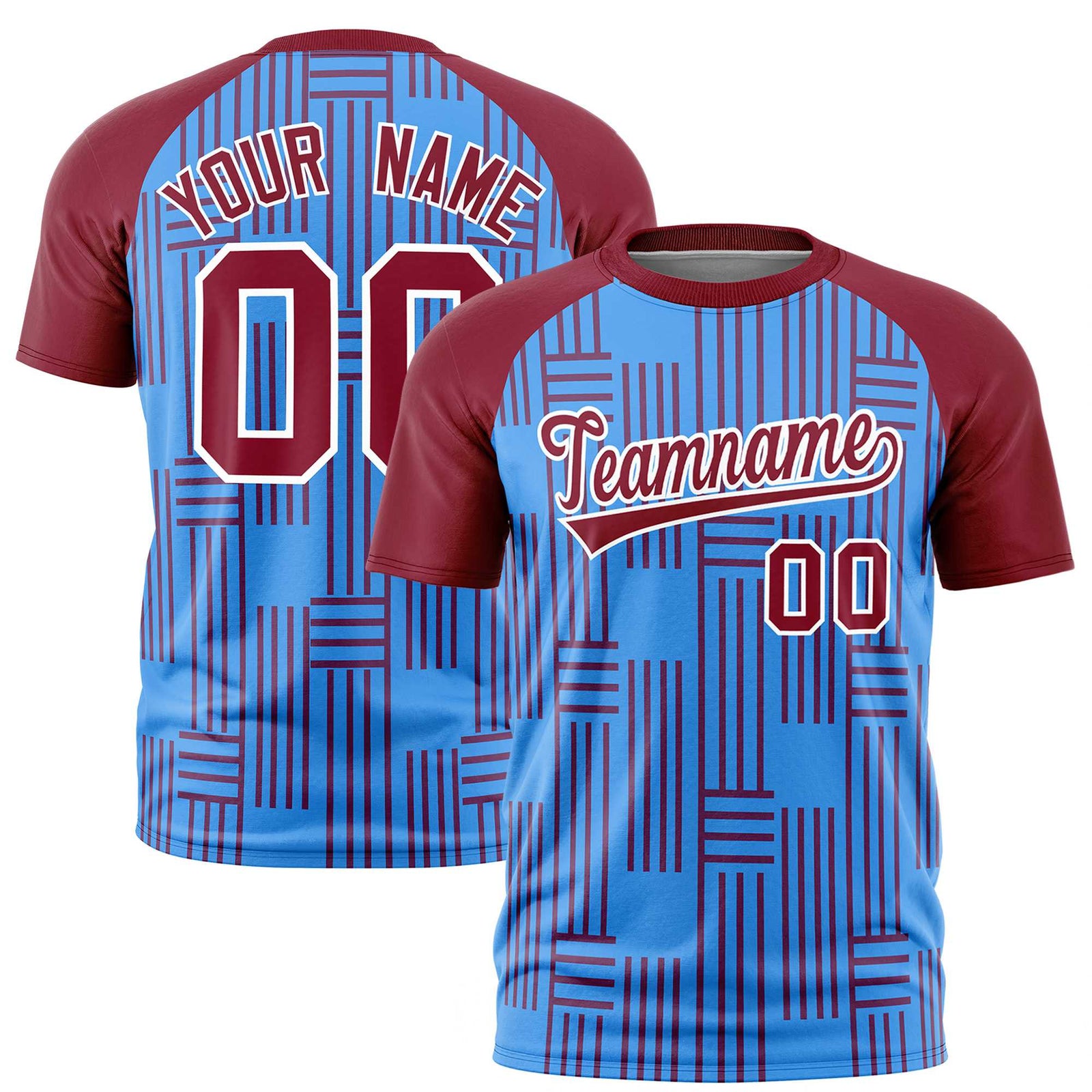 Custom Powder Blue-Crimson Personalized Line Pattern Performance T-Shirt
