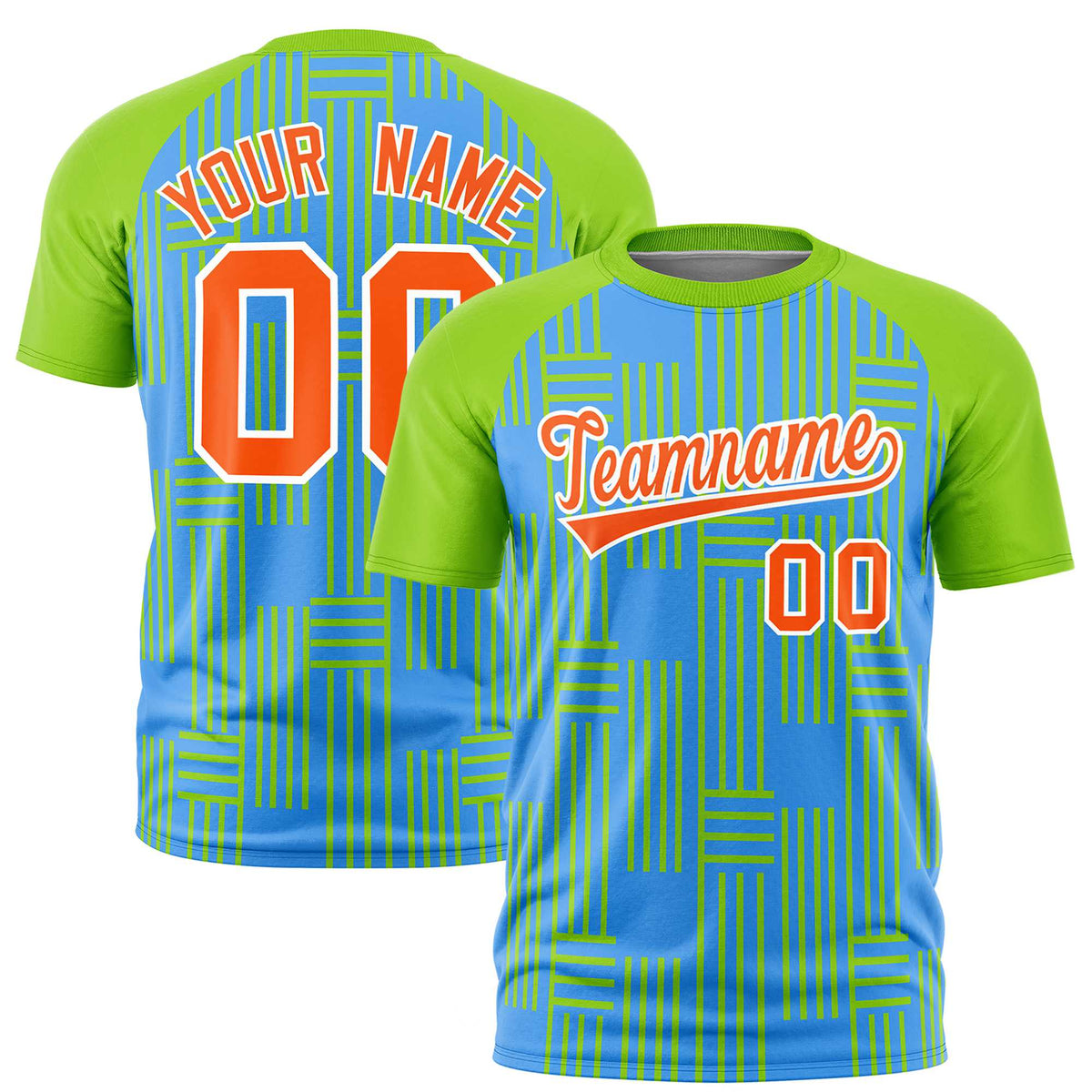 Custom Powder Blue-Neon Green Personalized Line Pattern Performance T-Shirt