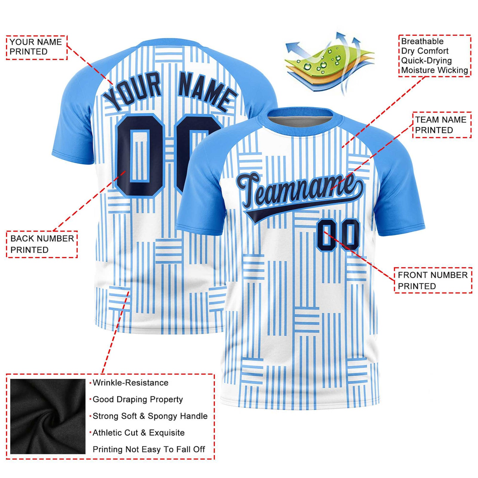 Custom White-Powder Blue Personalized Line Pattern Performance T-Shirt