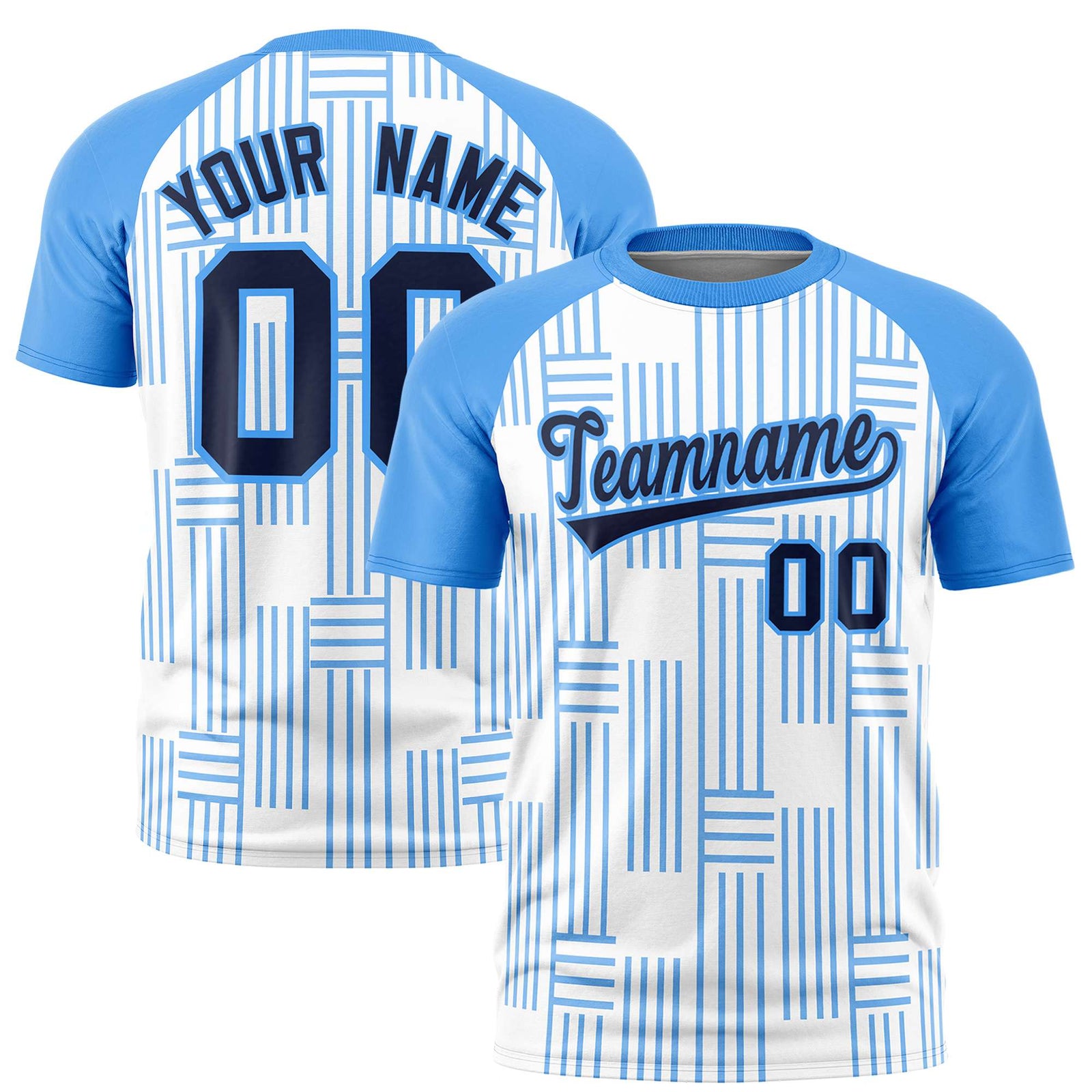 Custom White-Powder Blue Personalized Line Pattern Performance T-Shirt