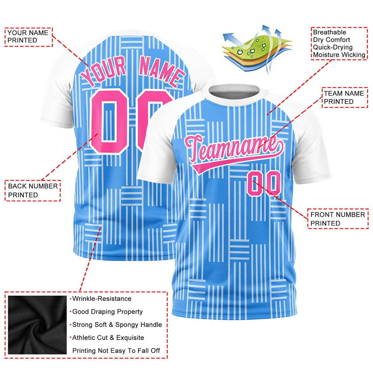 Custom Powder Blue-White Personalized Line Pattern Performance T-Shirt
