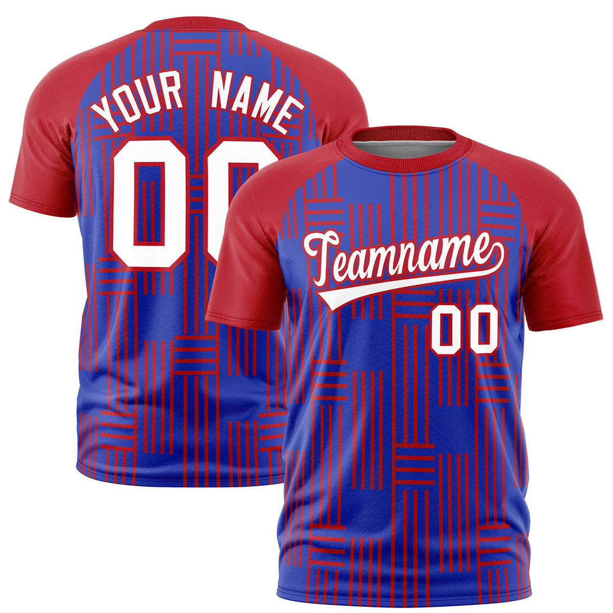 Custom Royal Blue-Red Personalized Line Pattern Performance T-Shirt
