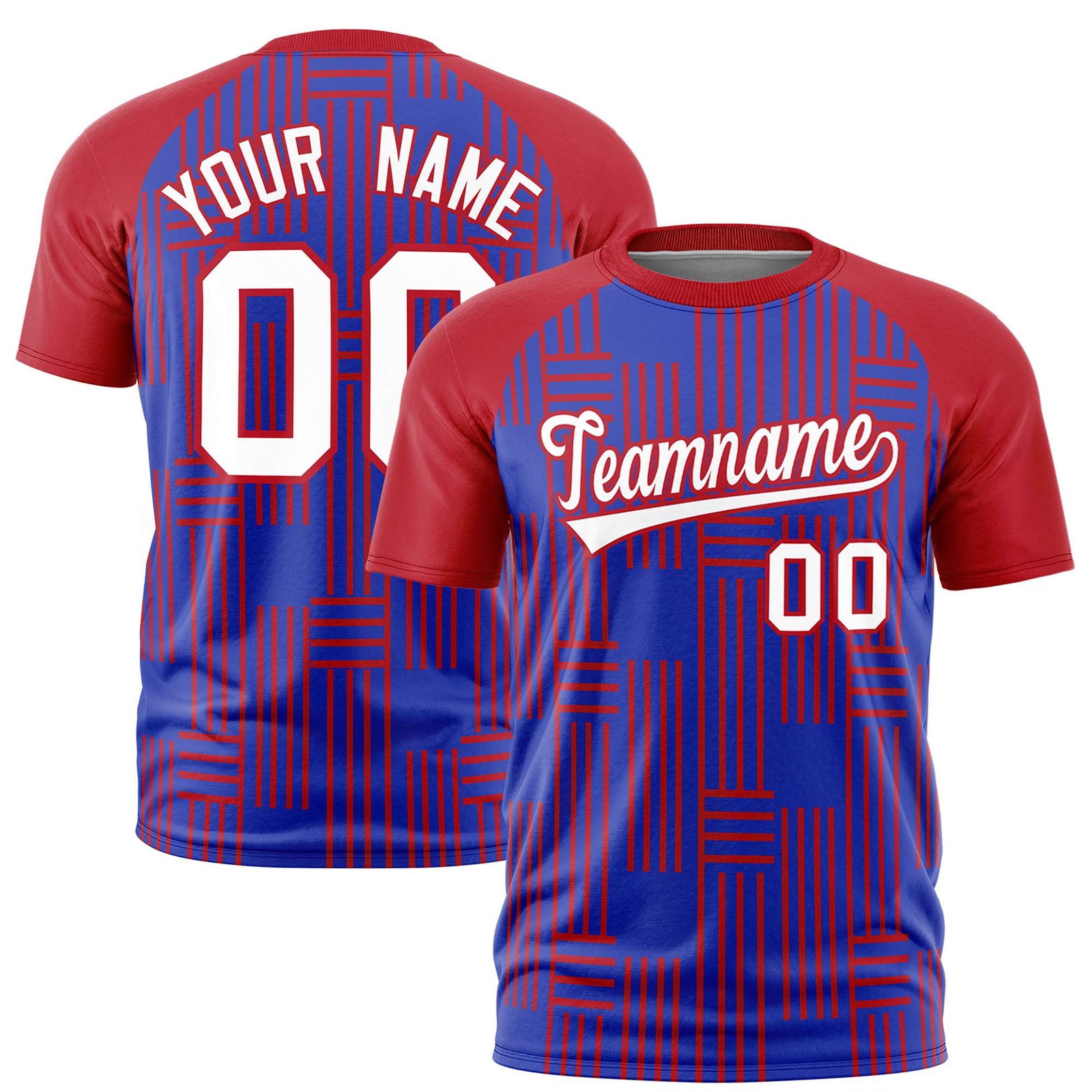 Custom Royal Blue-Red Personalized Line Pattern Performance T-Shirt