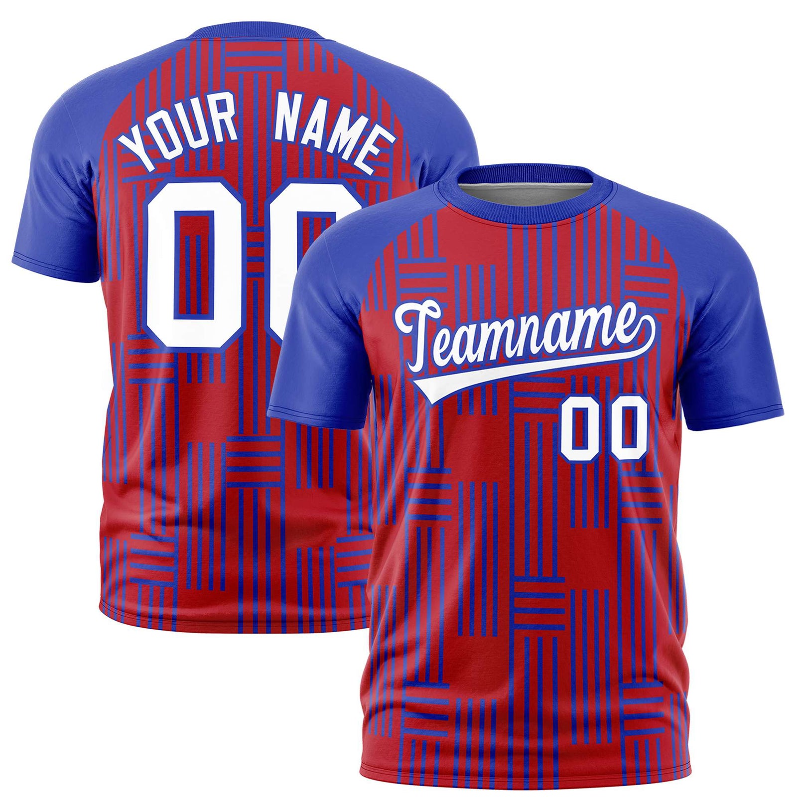 Custom Red-Royal Blue Personalized Line Pattern Performance T-Shirt
