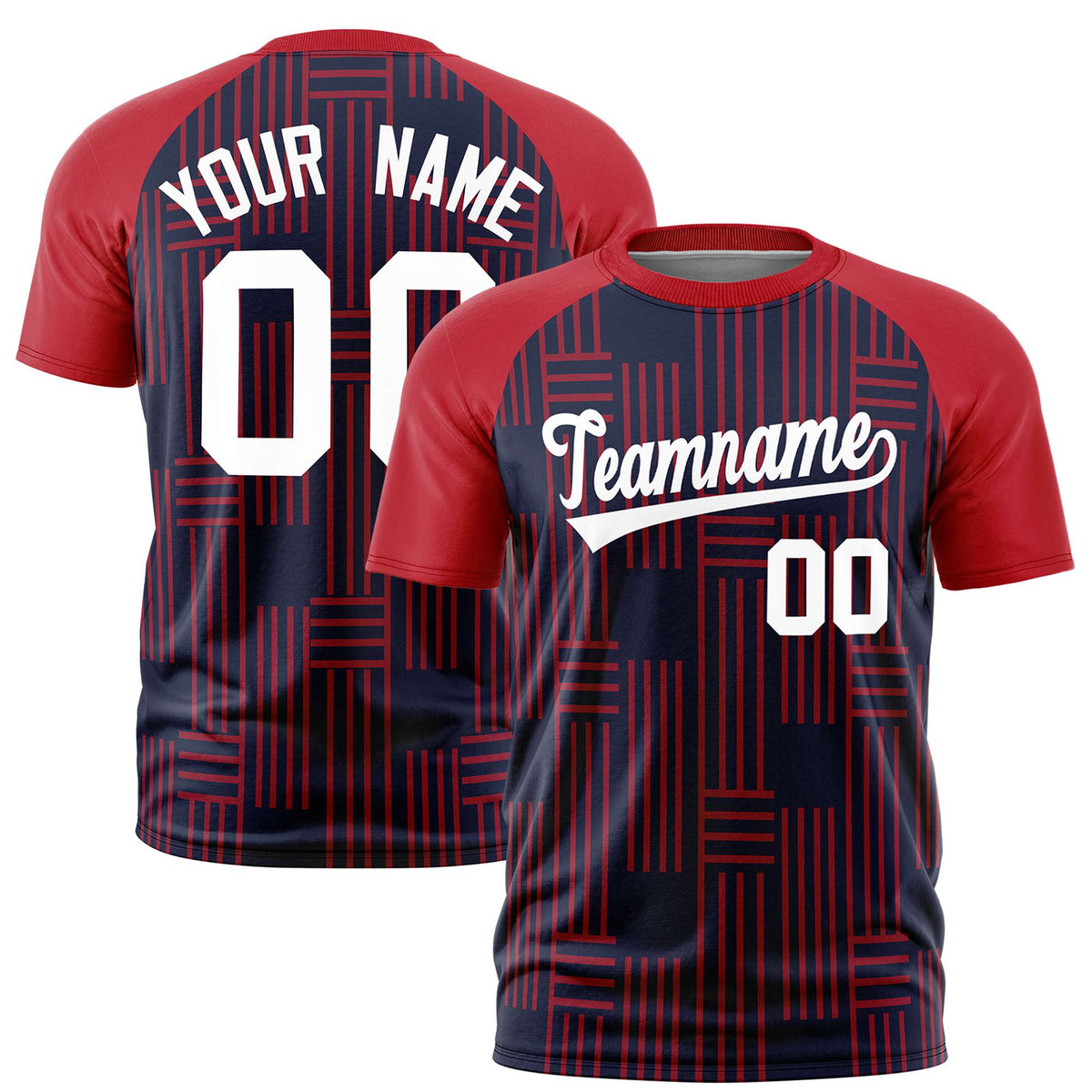 Custom Navy Red Personalized Line Pattern Performance T-Shirt