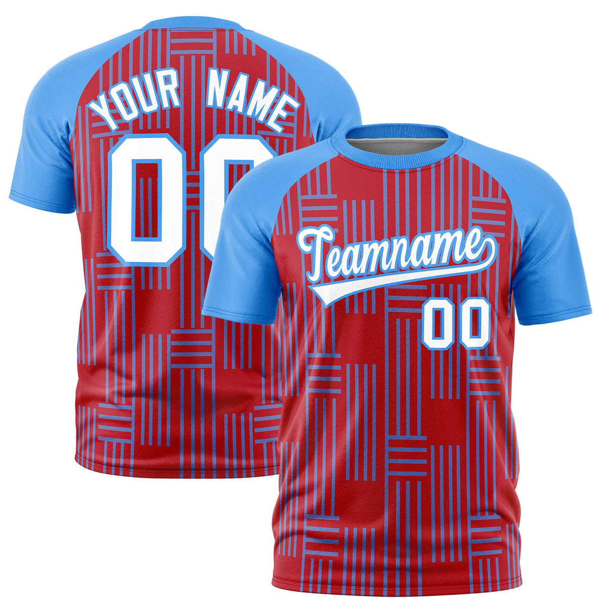 Custom Red-Powder Blue Personalized Line Pattern Performance T-Shirt
