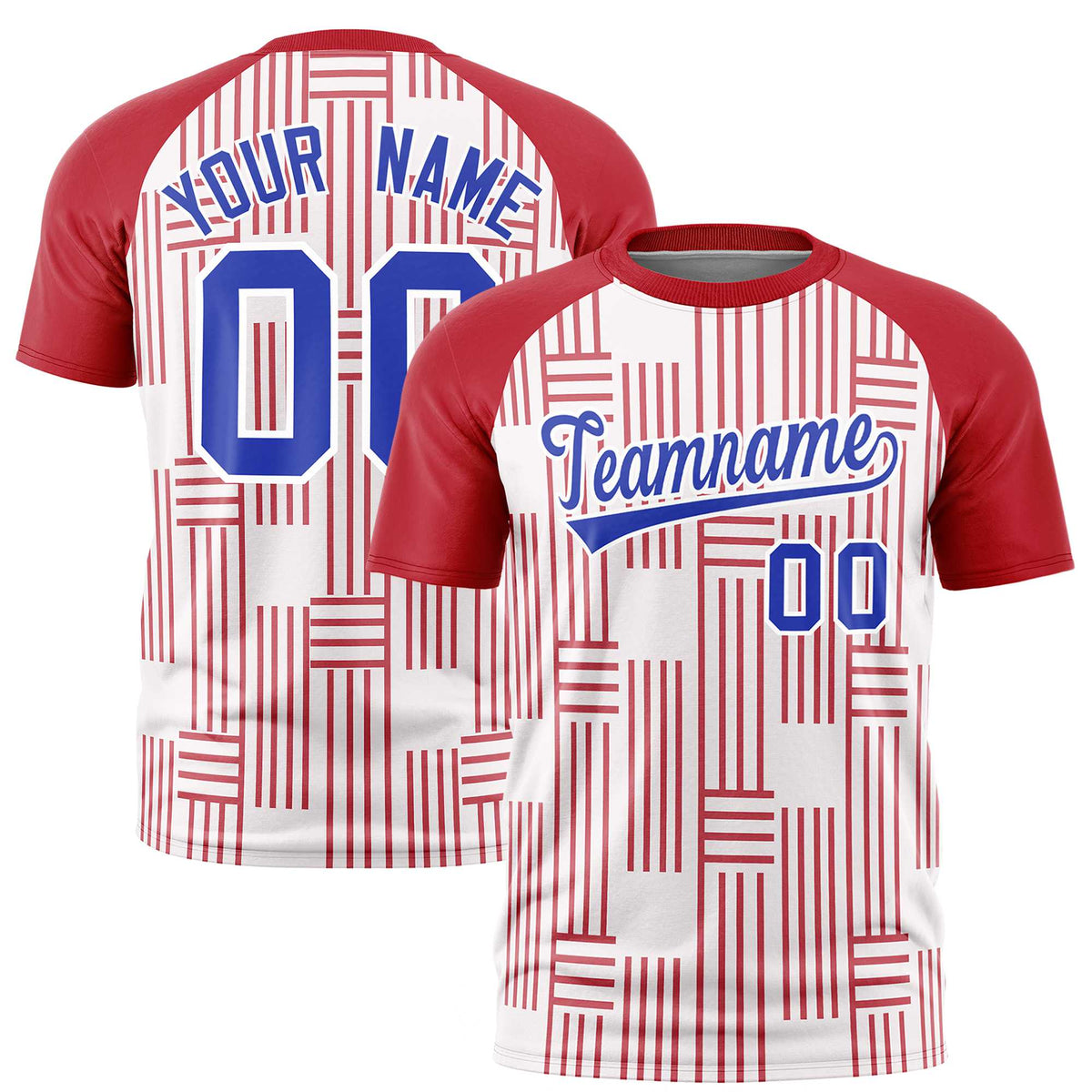 Custom White Red Personalized Line Pattern Performance T-Shirt