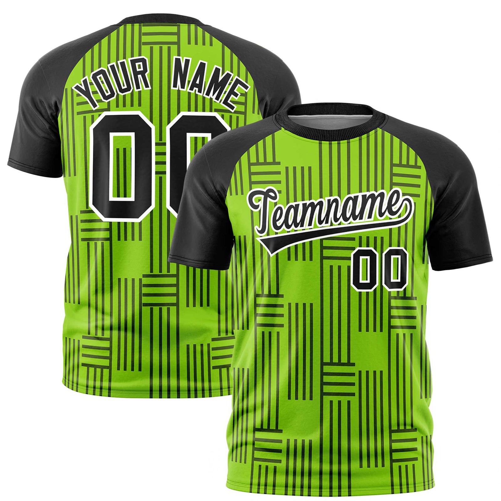 Custom Neon Green-Black Personalized Line Pattern Performance T-Shirt