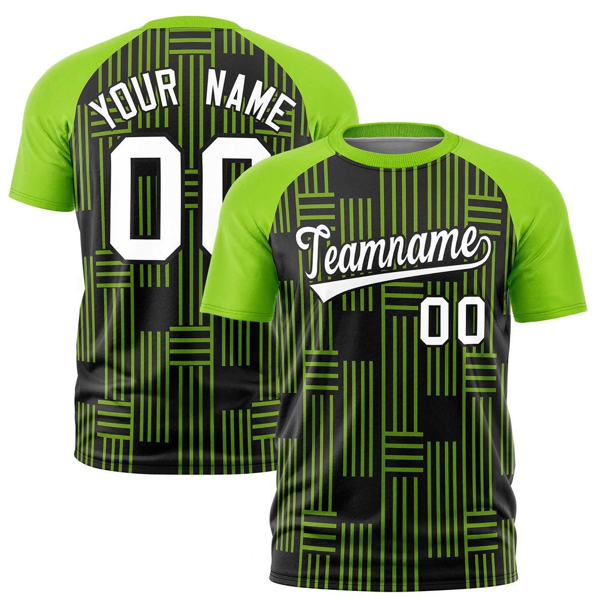 Custom Black-Neon Green Personalized Line Pattern Performance T-Shirt