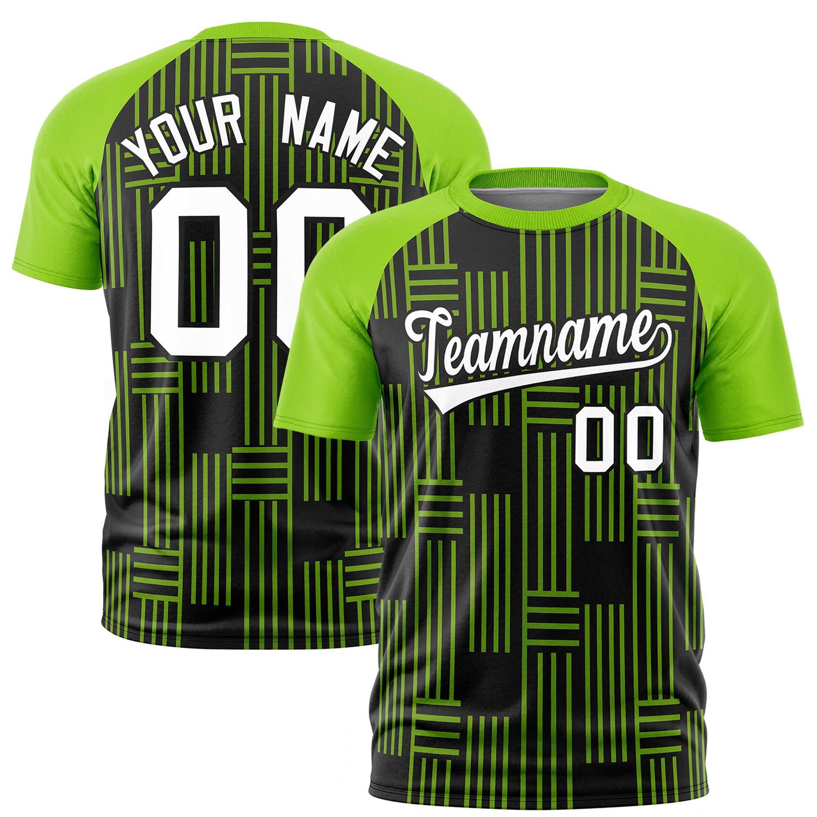 Custom Black-Neon Green Personalized Line Pattern Performance T-Shirt
