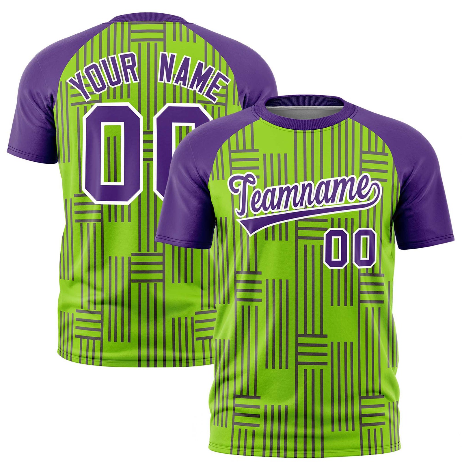 Custom Neon Green-Purple Personalized Line Pattern Performance T-Shirt