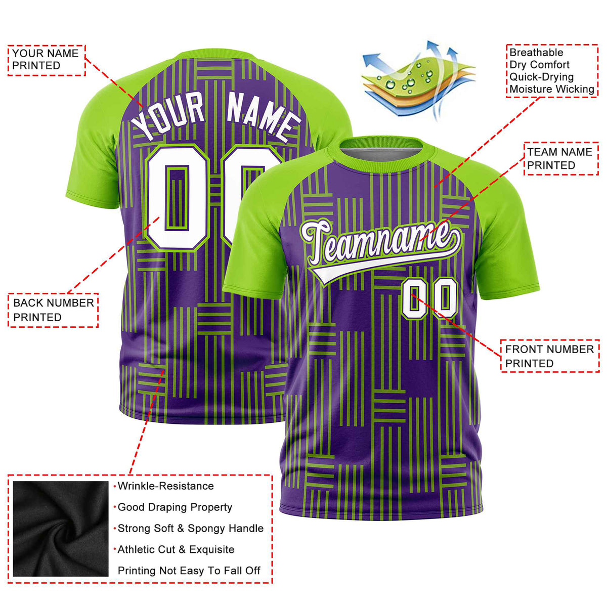 Custom Purple-Neon Green Personalized Line Pattern Performance T-Shirt