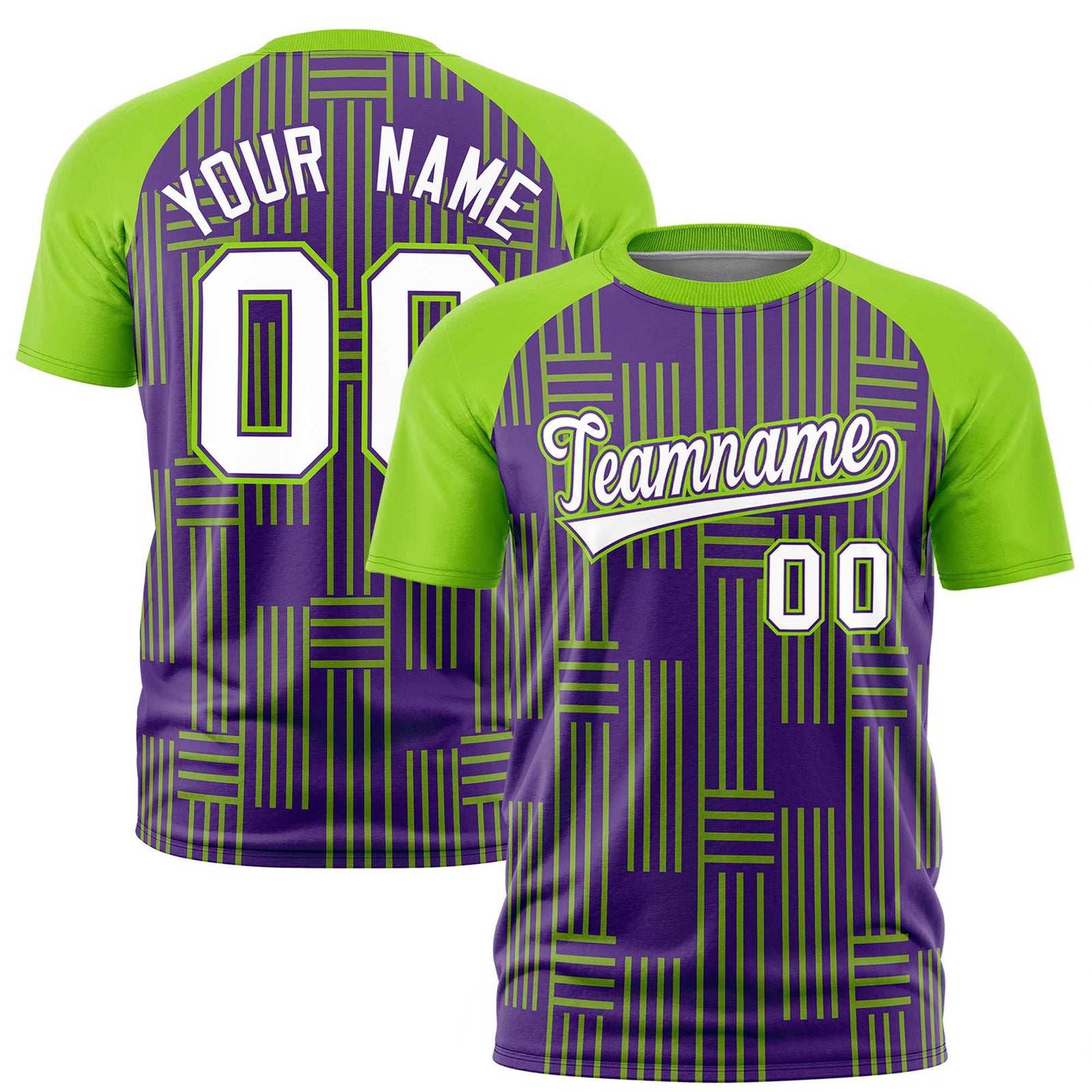 Custom Purple-Neon Green Personalized Line Pattern Performance T-Shirt