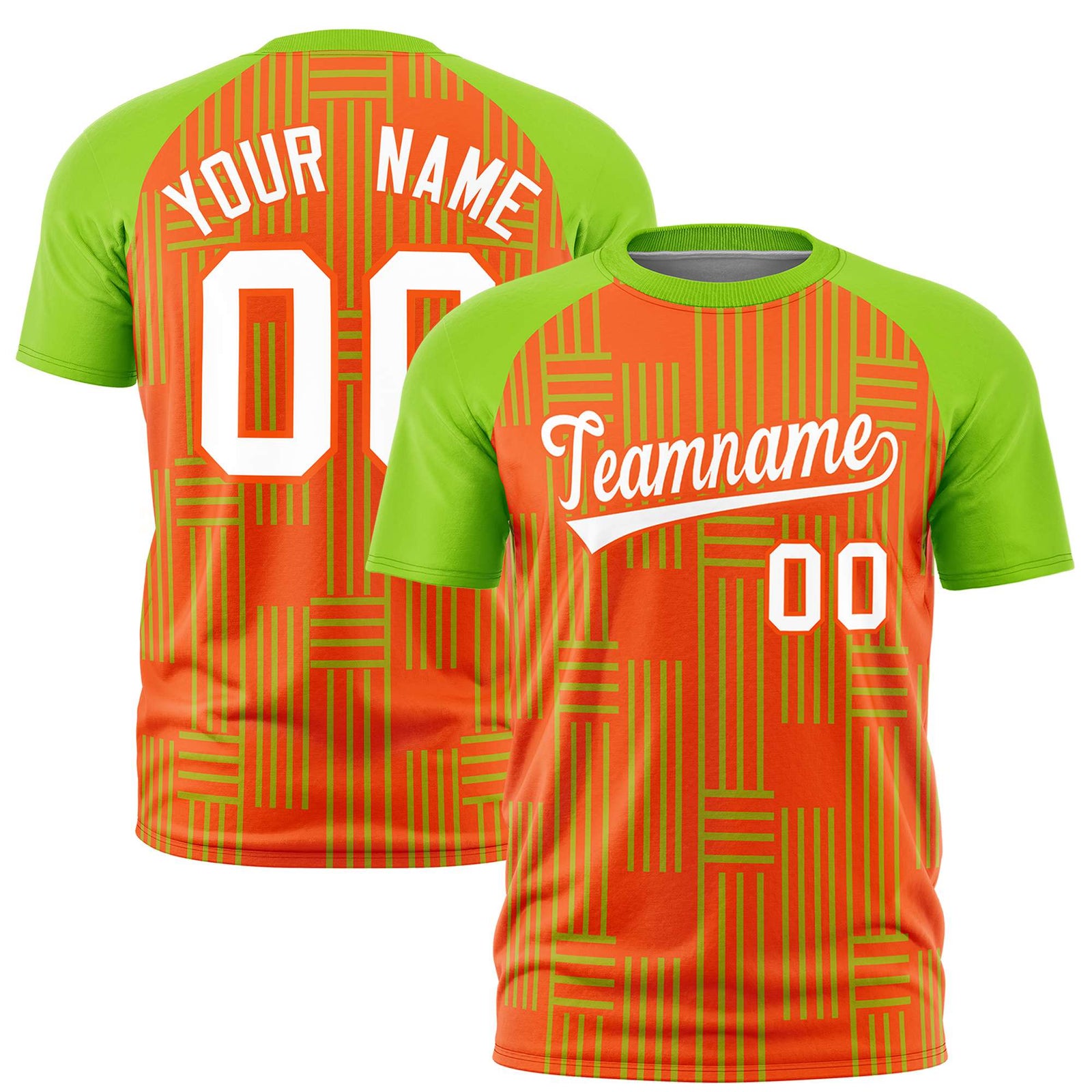 Custom Orange-Neon Green Personalized Line Pattern Performance T-Shirt