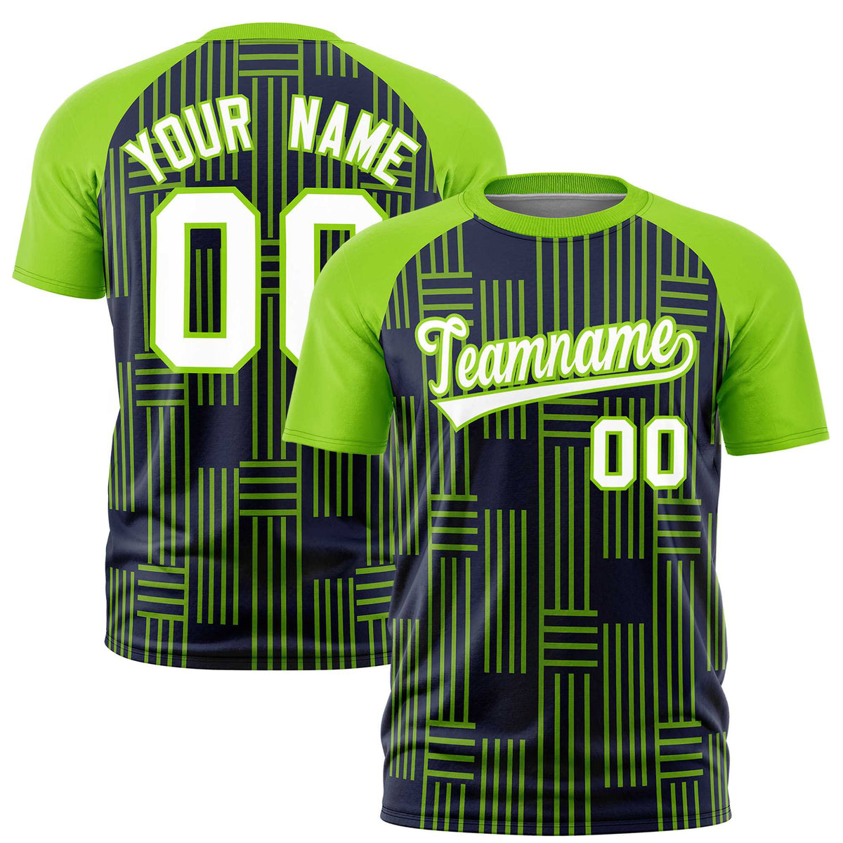 Custom Navy-Neon Green Personalized Line Pattern Performance T-Shirt