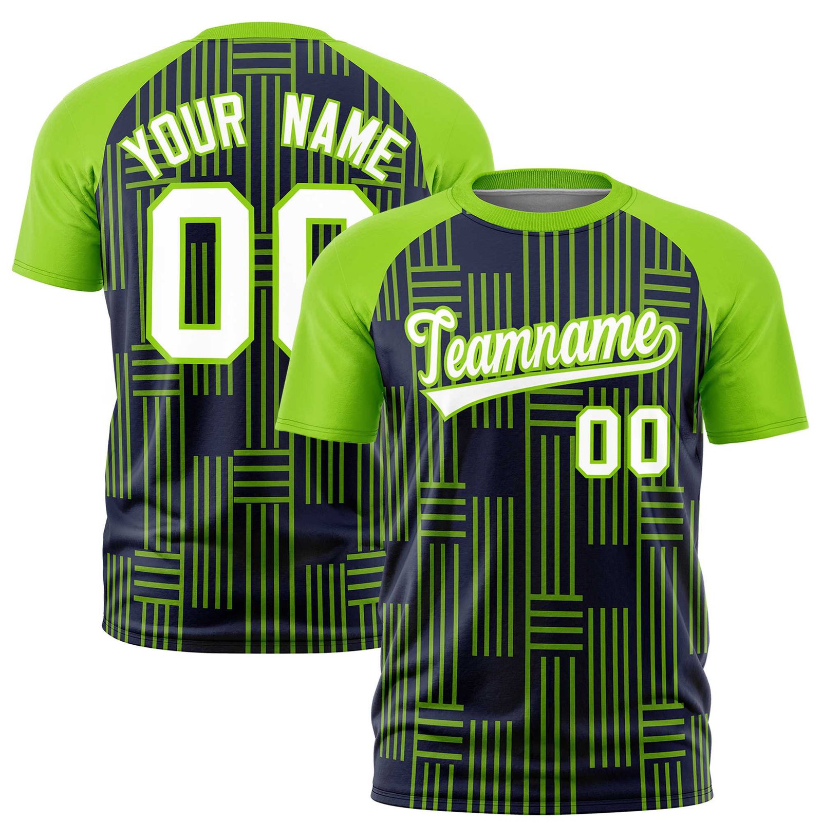 Custom Navy-Neon Green Personalized Line Pattern Performance T-Shirt