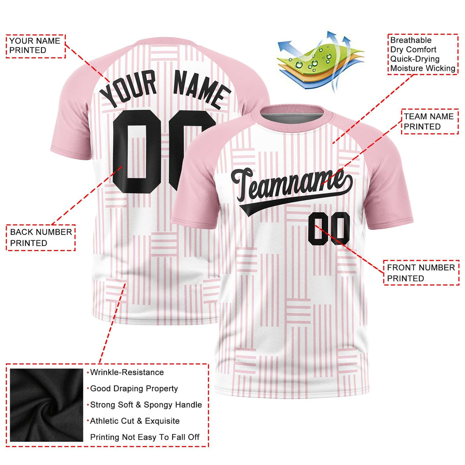 Custom White-Light Pink Personalized Line Pattern Performance T-Shirt
