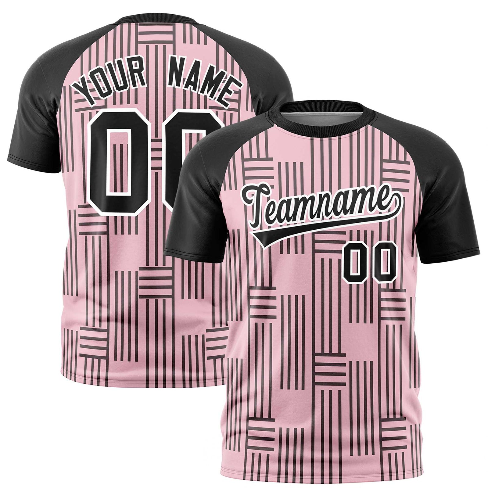 Custom Light Pink-Black Personalized Line Pattern Performance T-Shirt