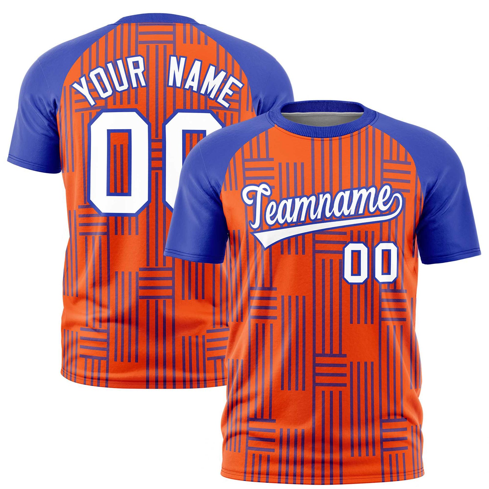 Custom Orange-Royal Blue Personalized Line Pattern Performance T-Shirt