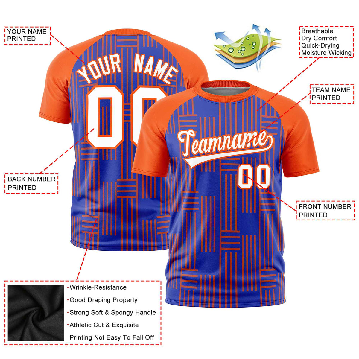 Custom Royal Blue-Orange Personalized Line Pattern Performance T-Shirt