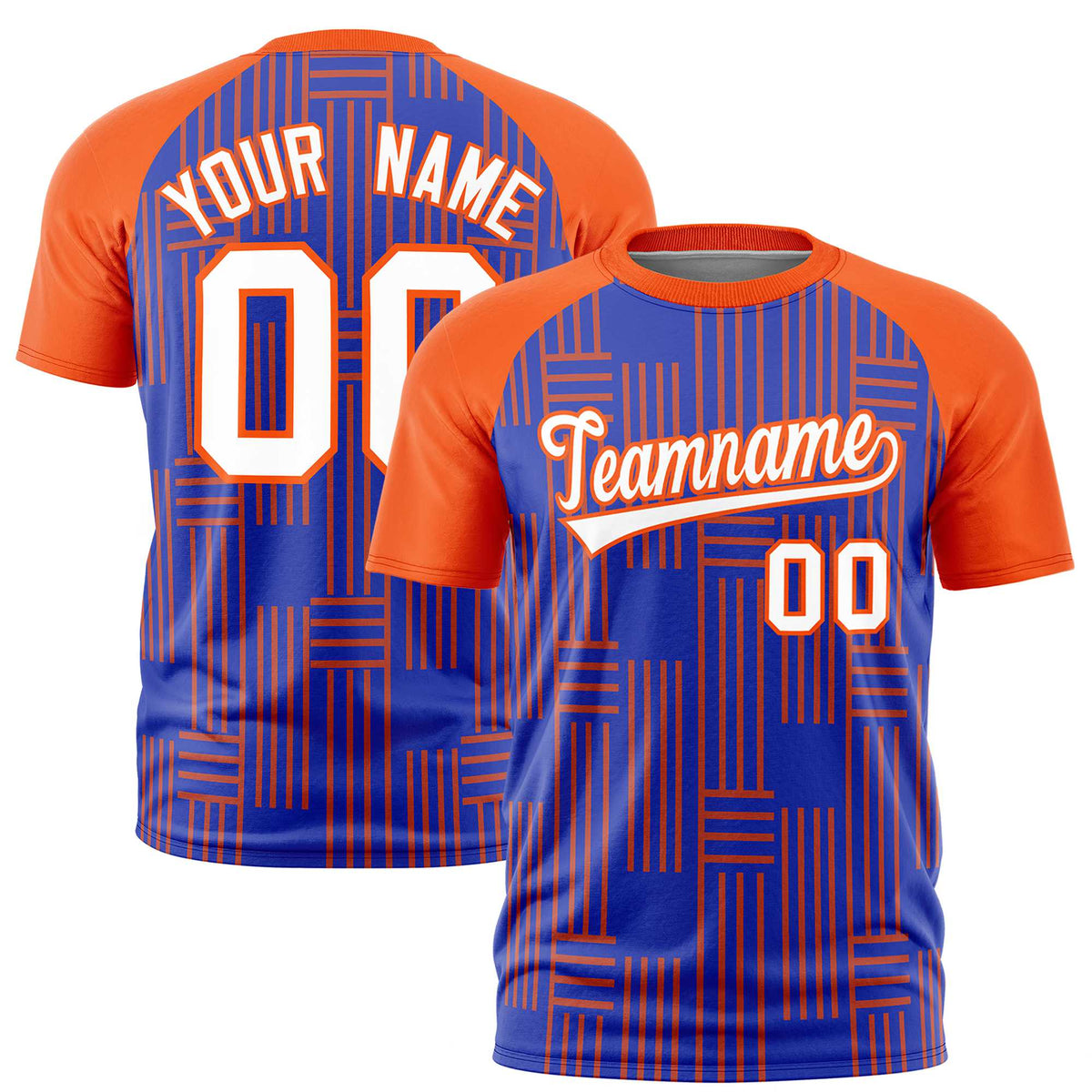 Custom Royal Blue-Orange Personalized Line Pattern Performance T-Shirt
