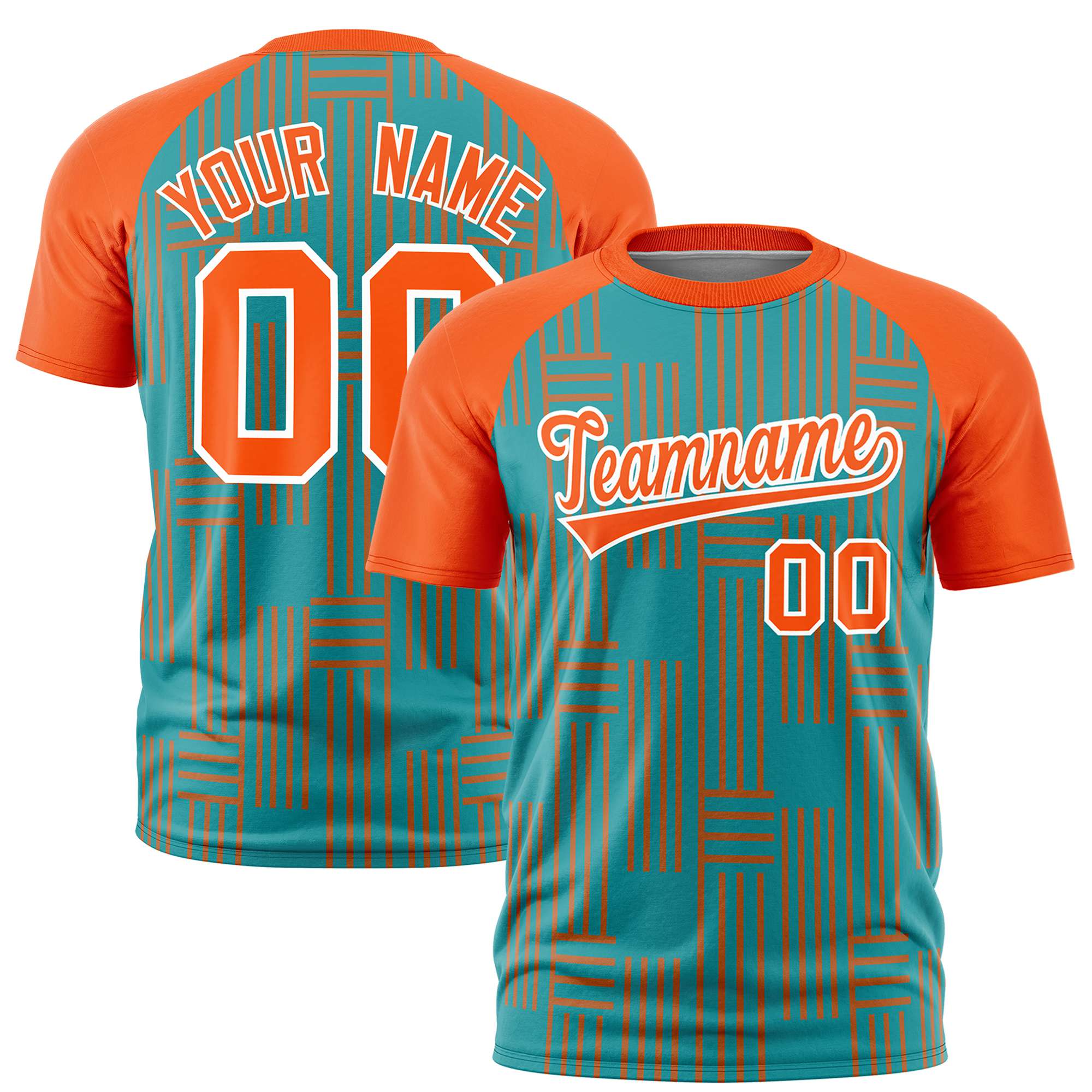 Custom Aqua Orange Personalized Line Pattern Performance T-Shirt