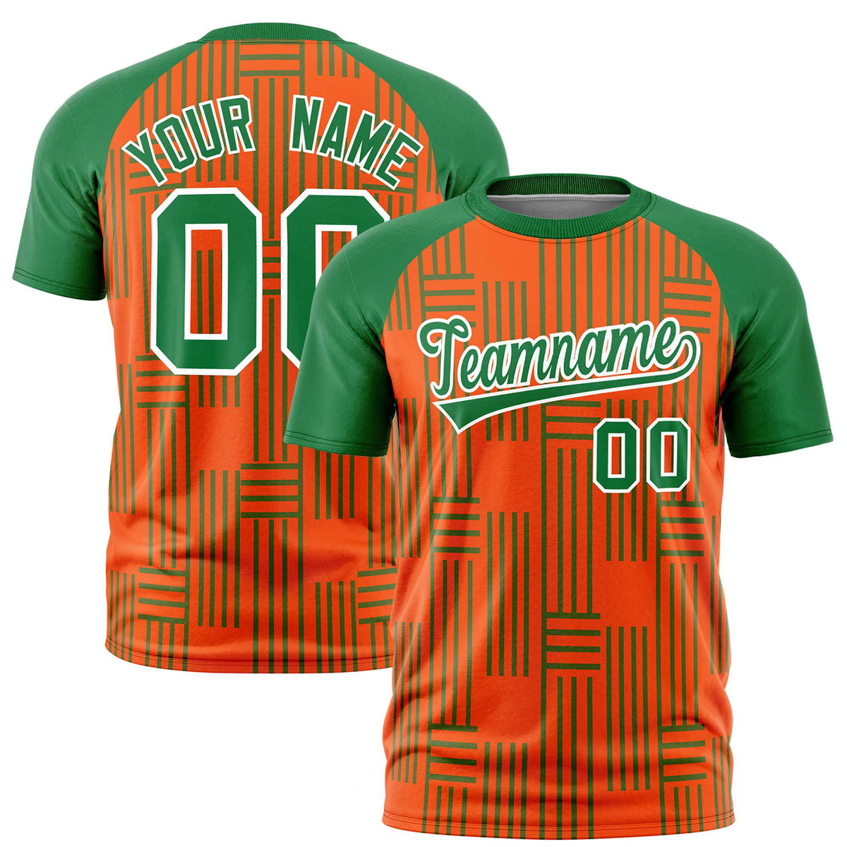 Custom Orange-Kelly Green Personalized Line Pattern Performance T-Shirt