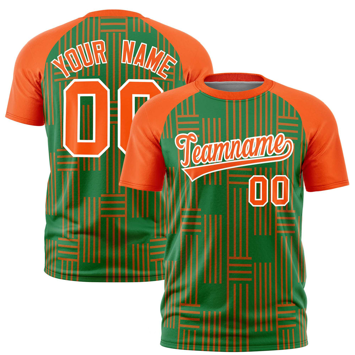 Custom Kelly Green-Orange Personalized Line Pattern Performance T-Shirt