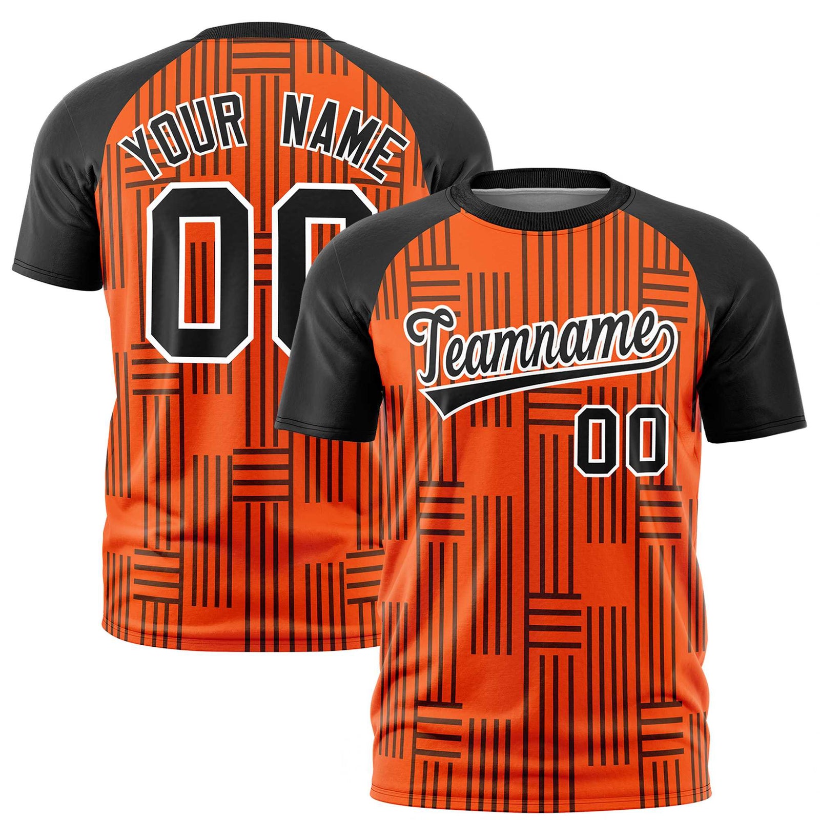 Custom Orange Black Personalized Line Pattern Performance T-Shirt