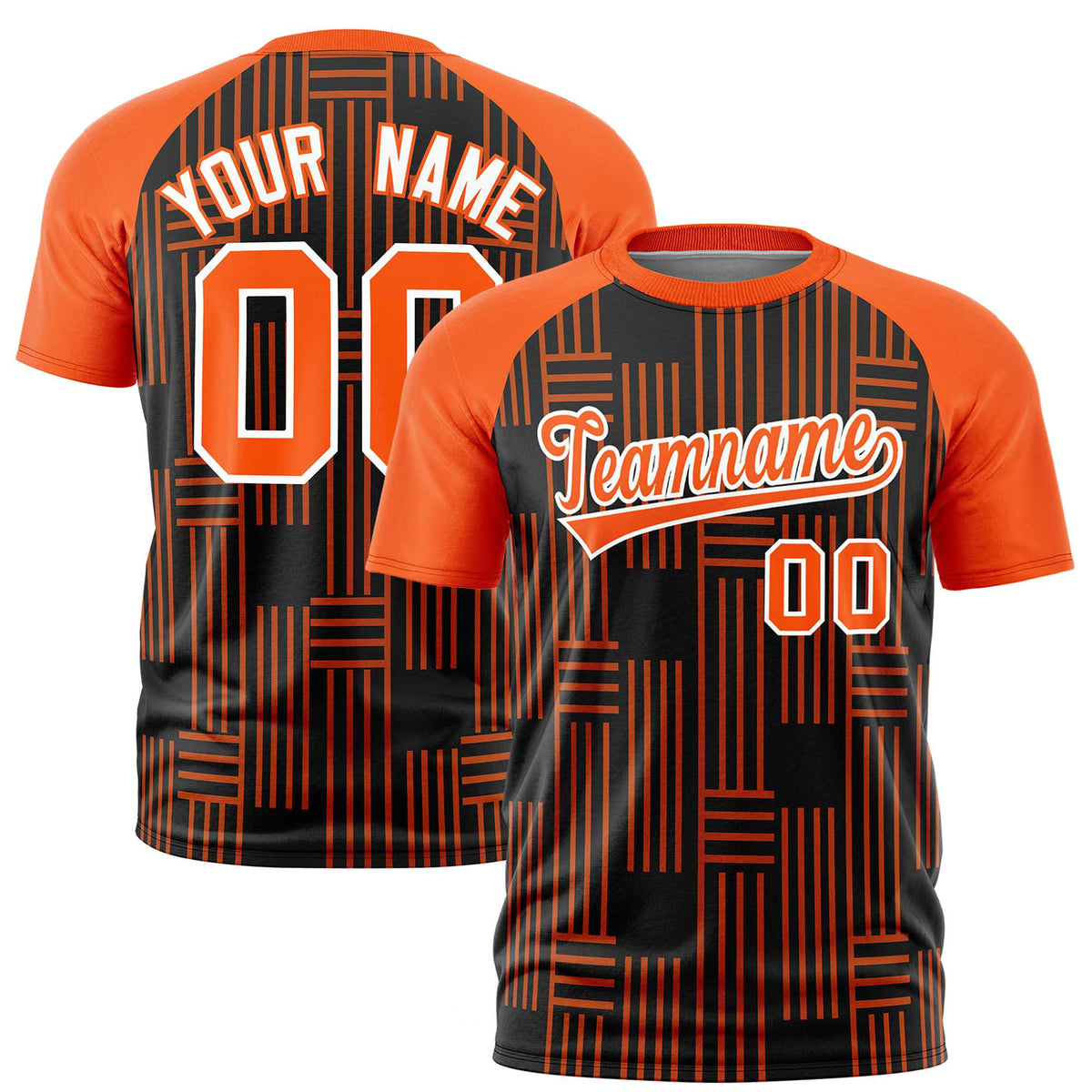Custom Black Orange Personalized Line Pattern Performance T-Shirt